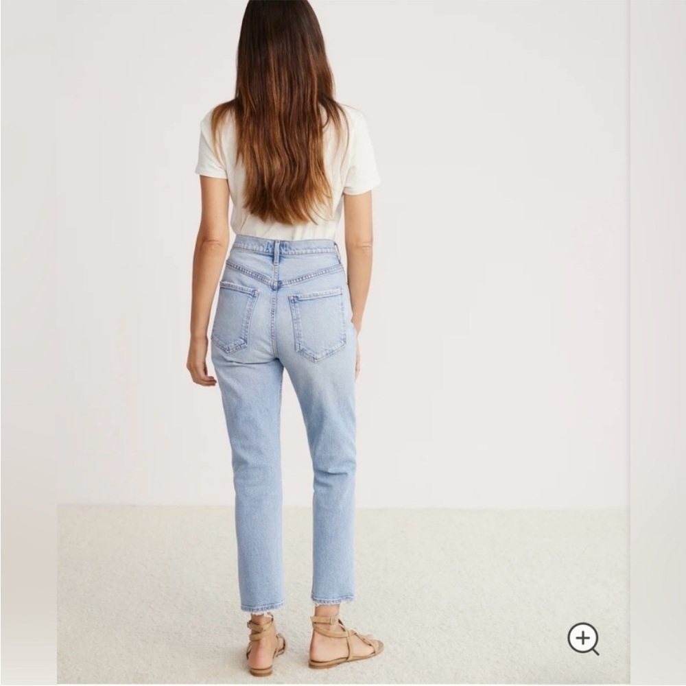 Agolde Riley Light Blue Straight Leg Raw Hem Jeans - Picture 3 of 13